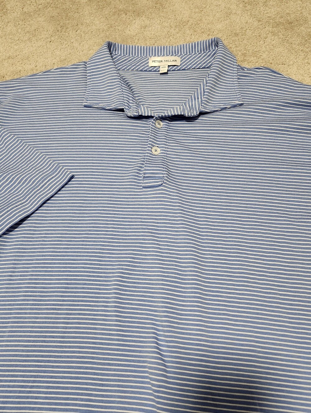 Peter Millar 2XL Blue & White Striped 100% Pima Cotton Polo Golf Shirt